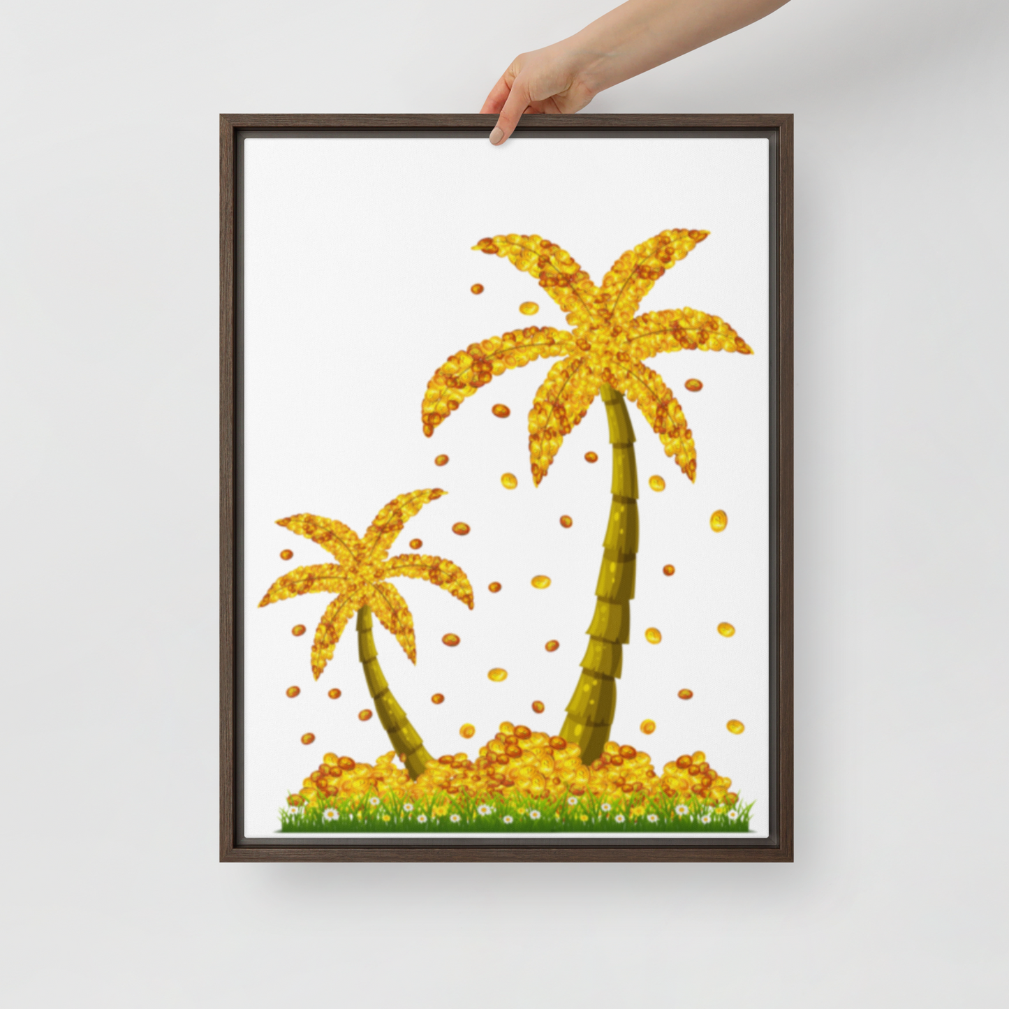 Lucky Gold Coin Palm Trees Canvas, 18in X 24in