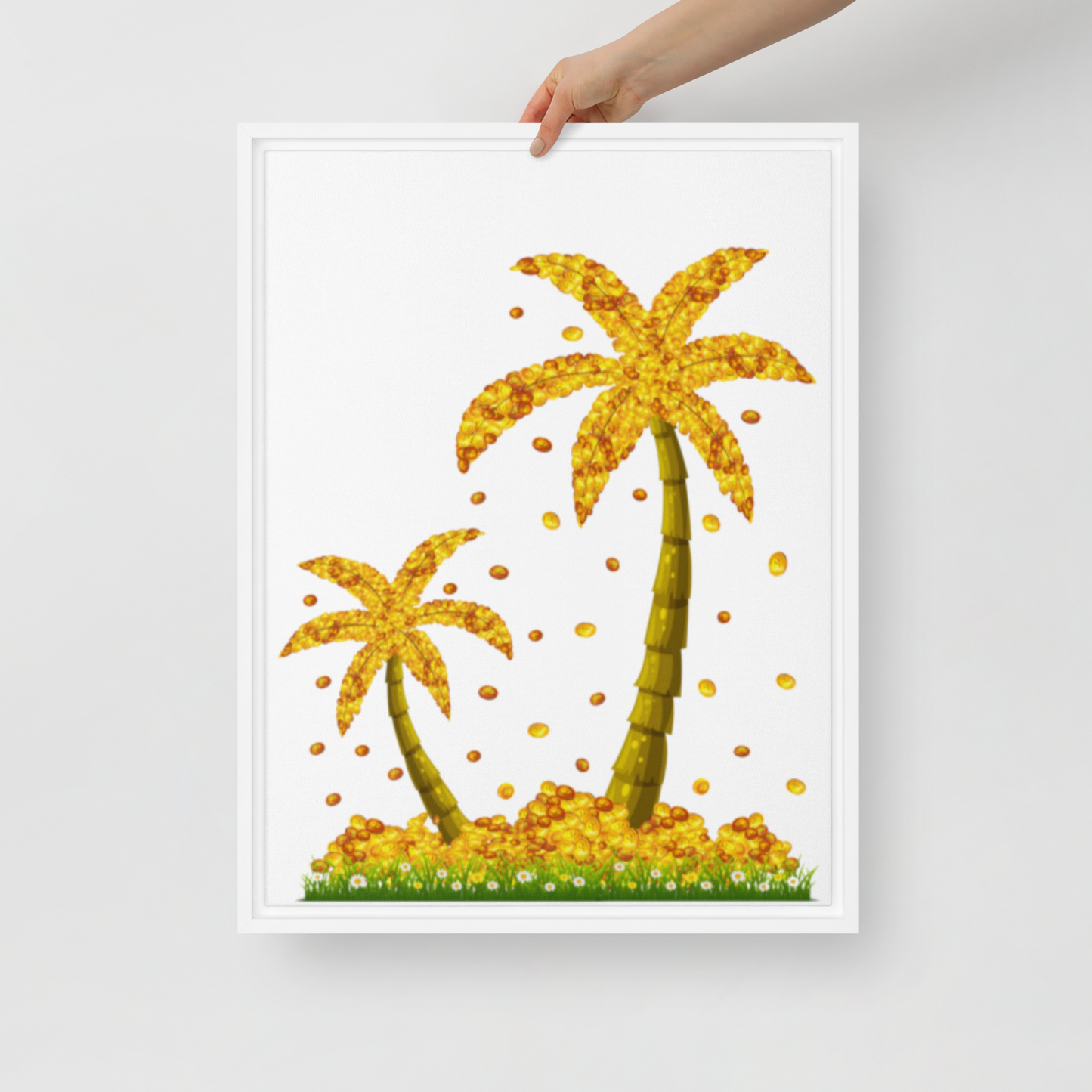 Lucky Gold Coin Palm Trees Canvas, 18in X 24in