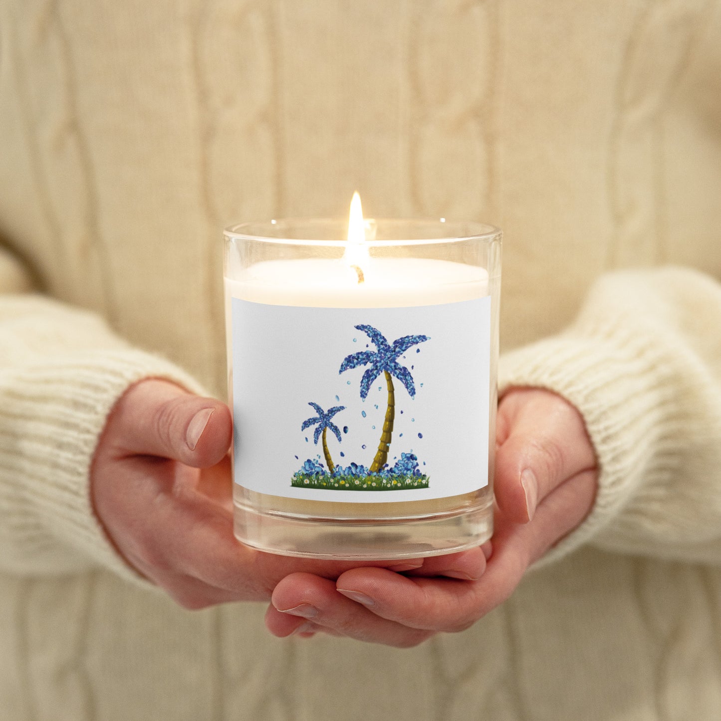 Lucky Diamond Palm Trees Glass Candle