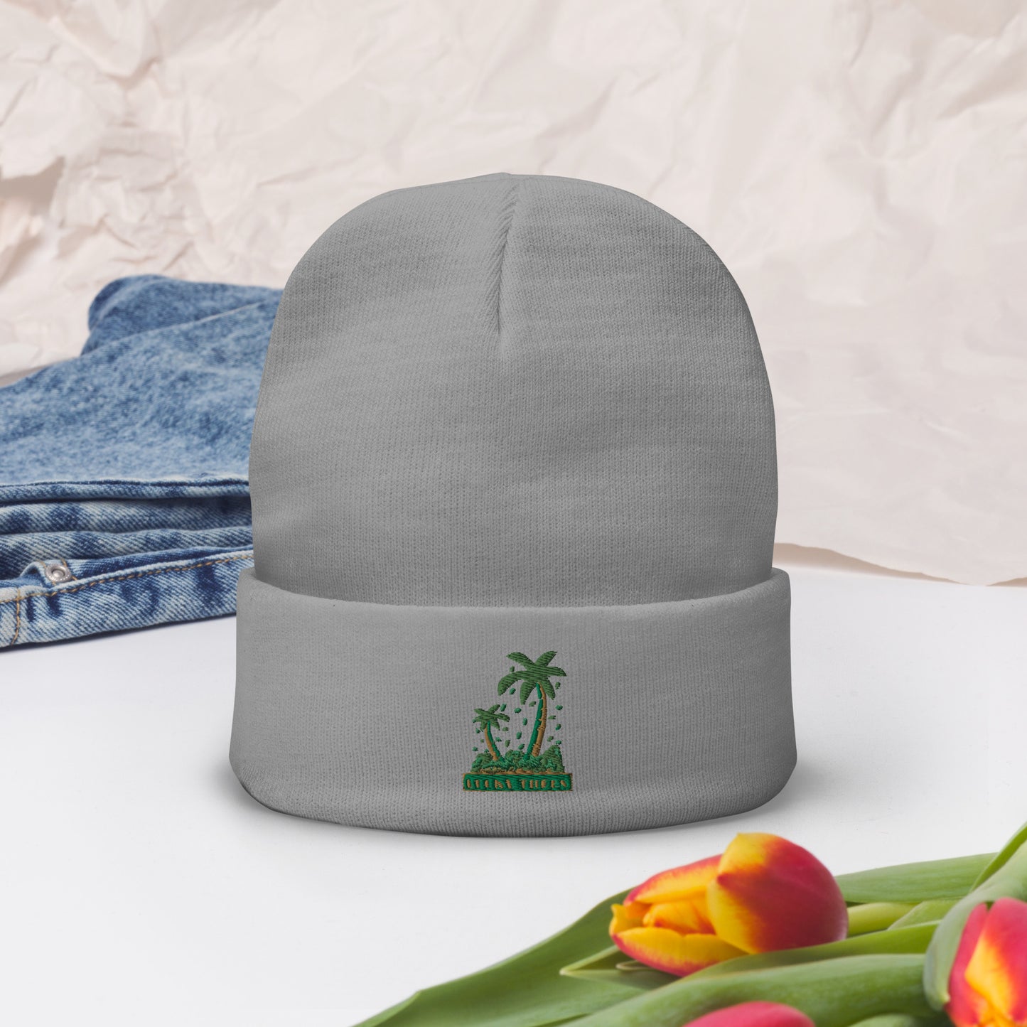 Lucky Money Palm Trees Embroidered Beanie