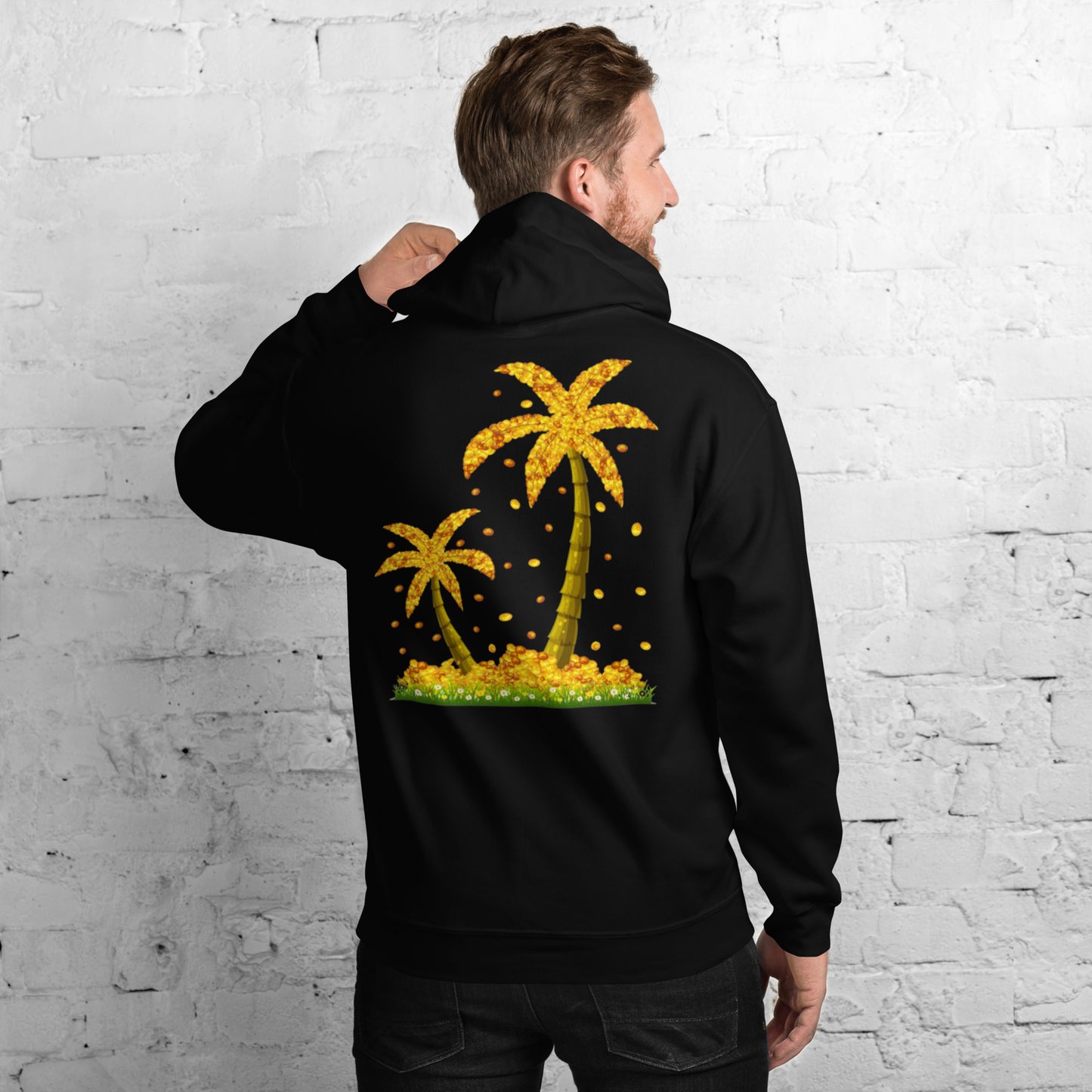 Lucky Gold Coin Palm Trees Hoodie for Men