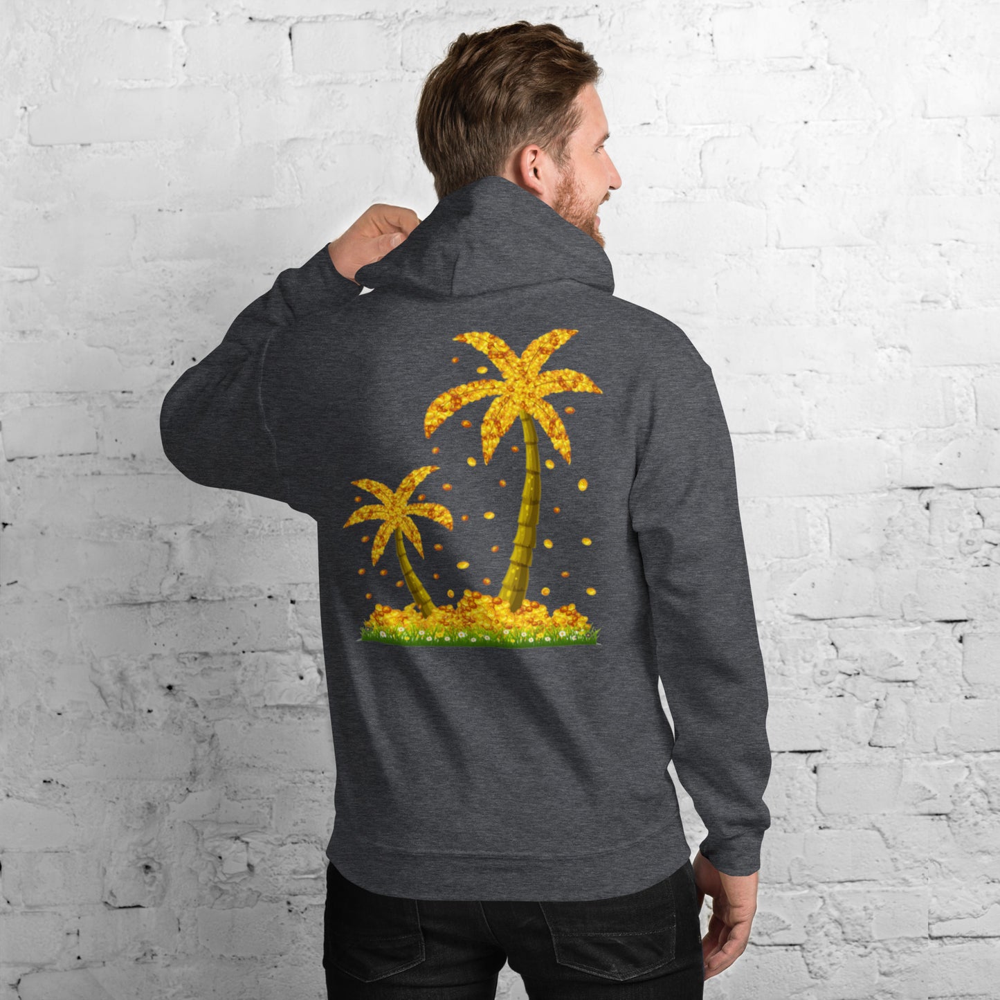 Lucky Gold Coin Palm Trees Hoodie for Men