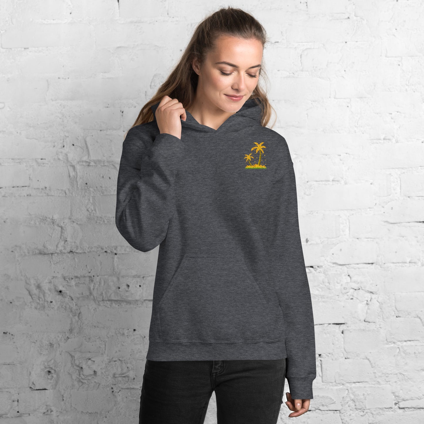 Lucky Gold Coin Palm Trees Hoodie for Women