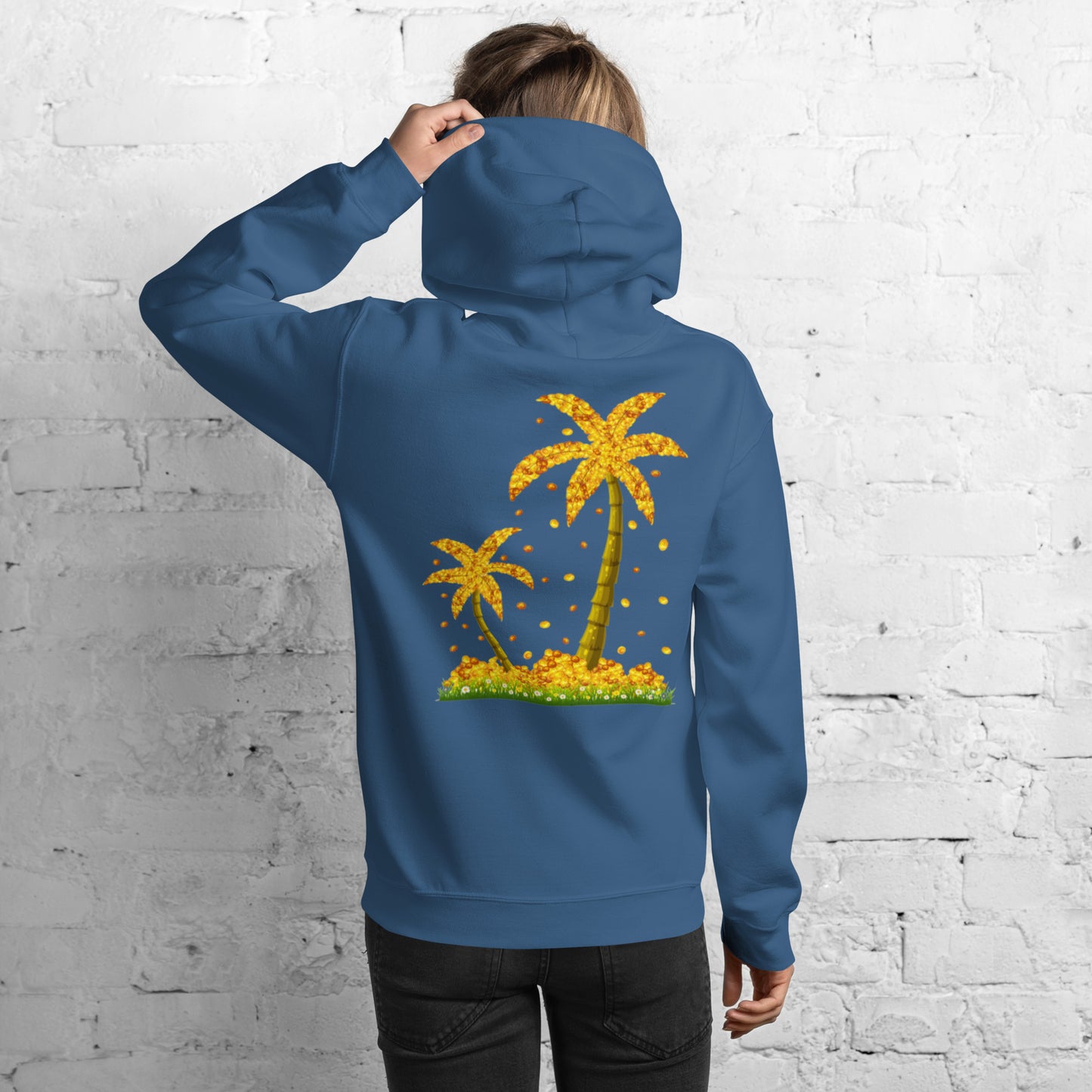 Lucky Gold Coin Palm Trees Hoodie for Women