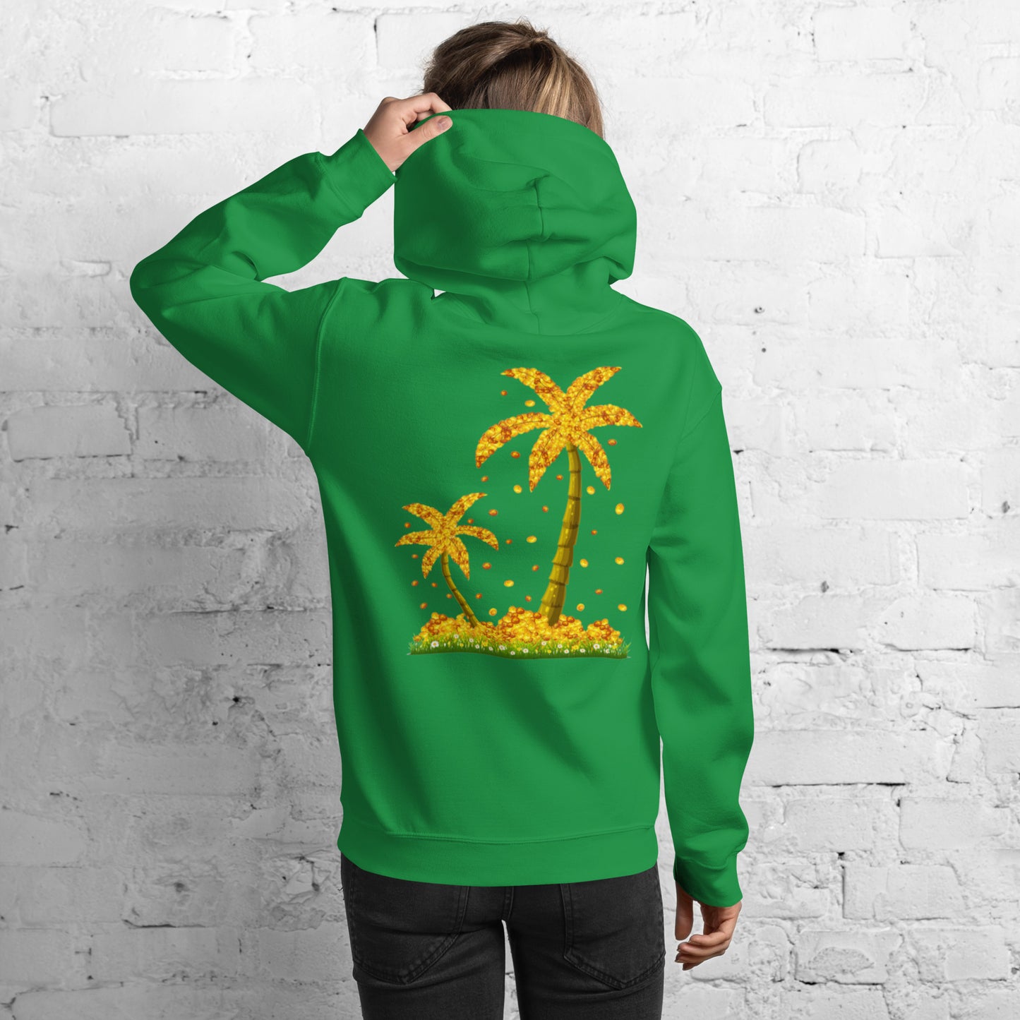 Lucky Gold Coin Palm Trees Hoodie for Women