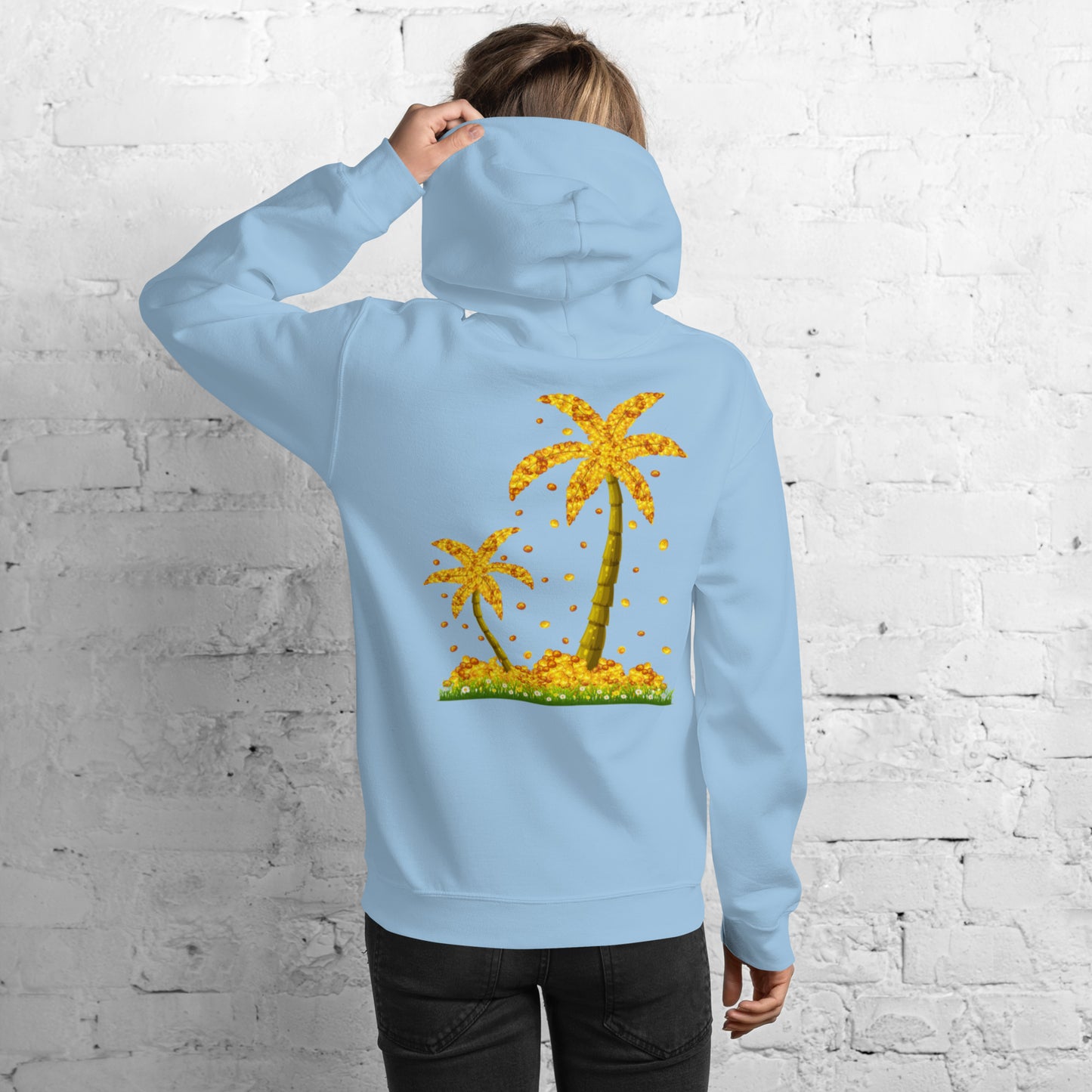 Lucky Gold Coin Palm Trees Hoodie for Women