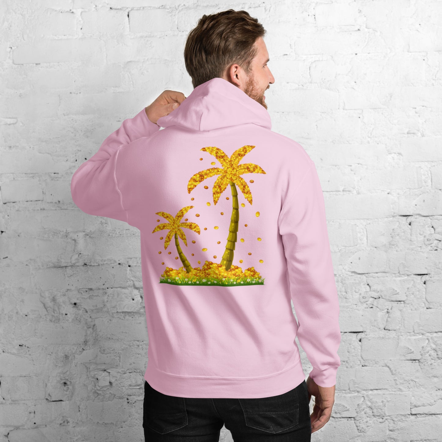 Lucky Gold Coin Palm Trees Hoodie for Men