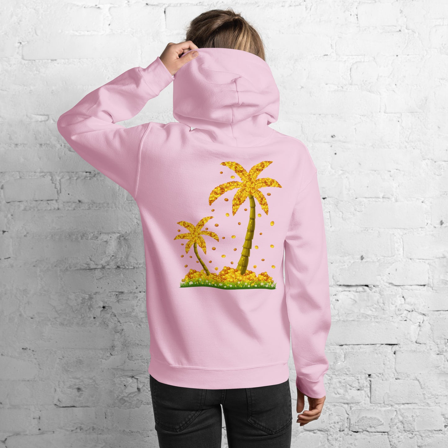 Lucky Gold Coin Palm Trees Hoodie for Women