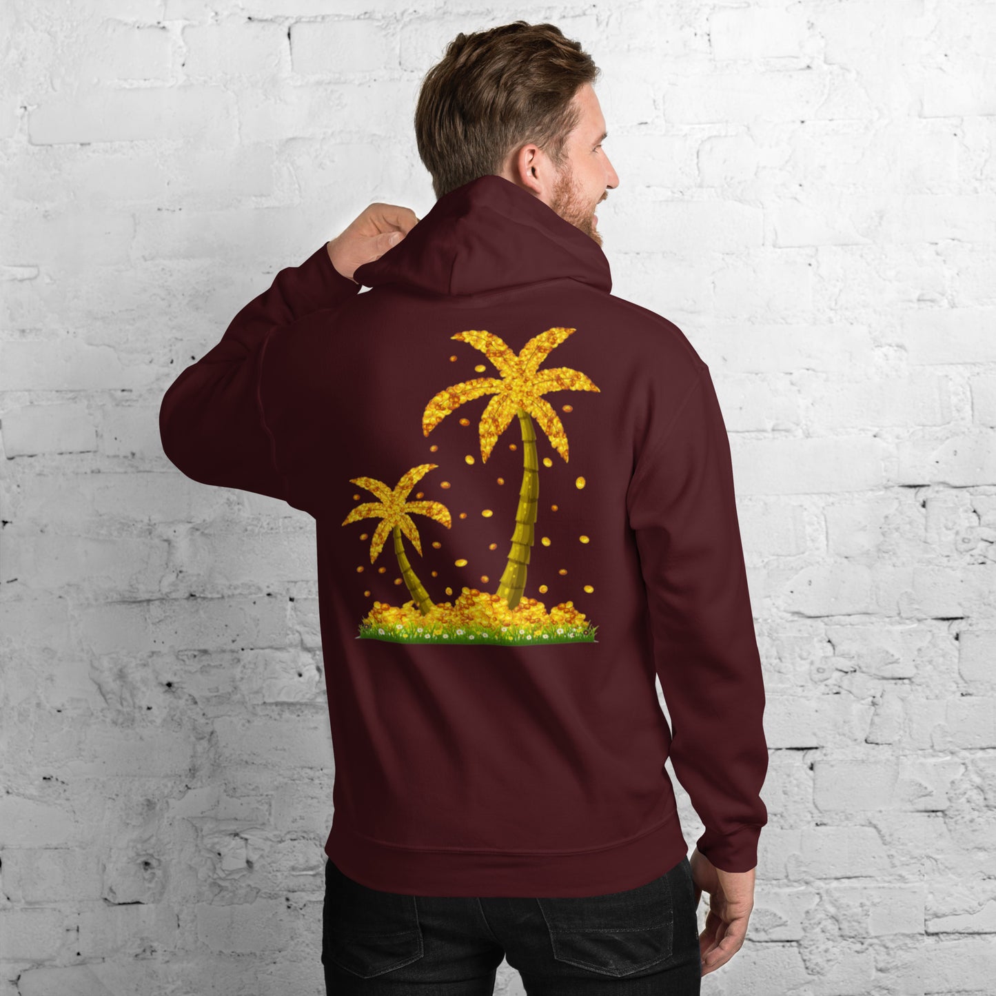 Lucky Gold Coin Palm Trees Hoodie for Men