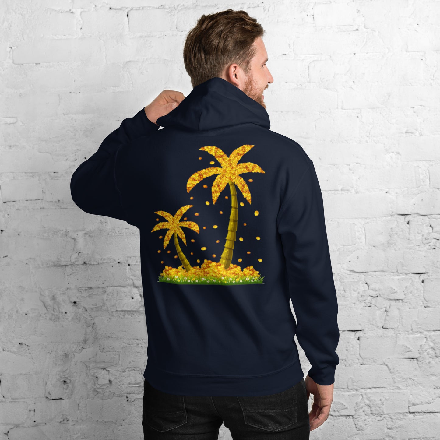 Lucky Gold Coin Palm Trees Hoodie for Men