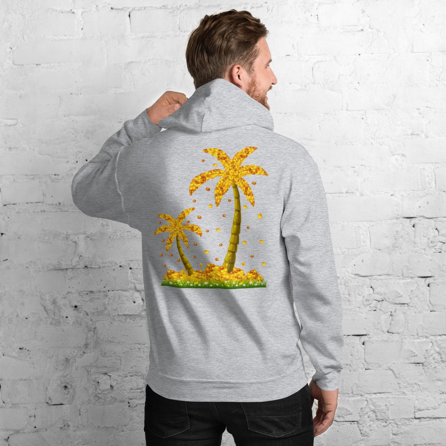 Lucky Gold Coin Palm Trees Hoodie for Men