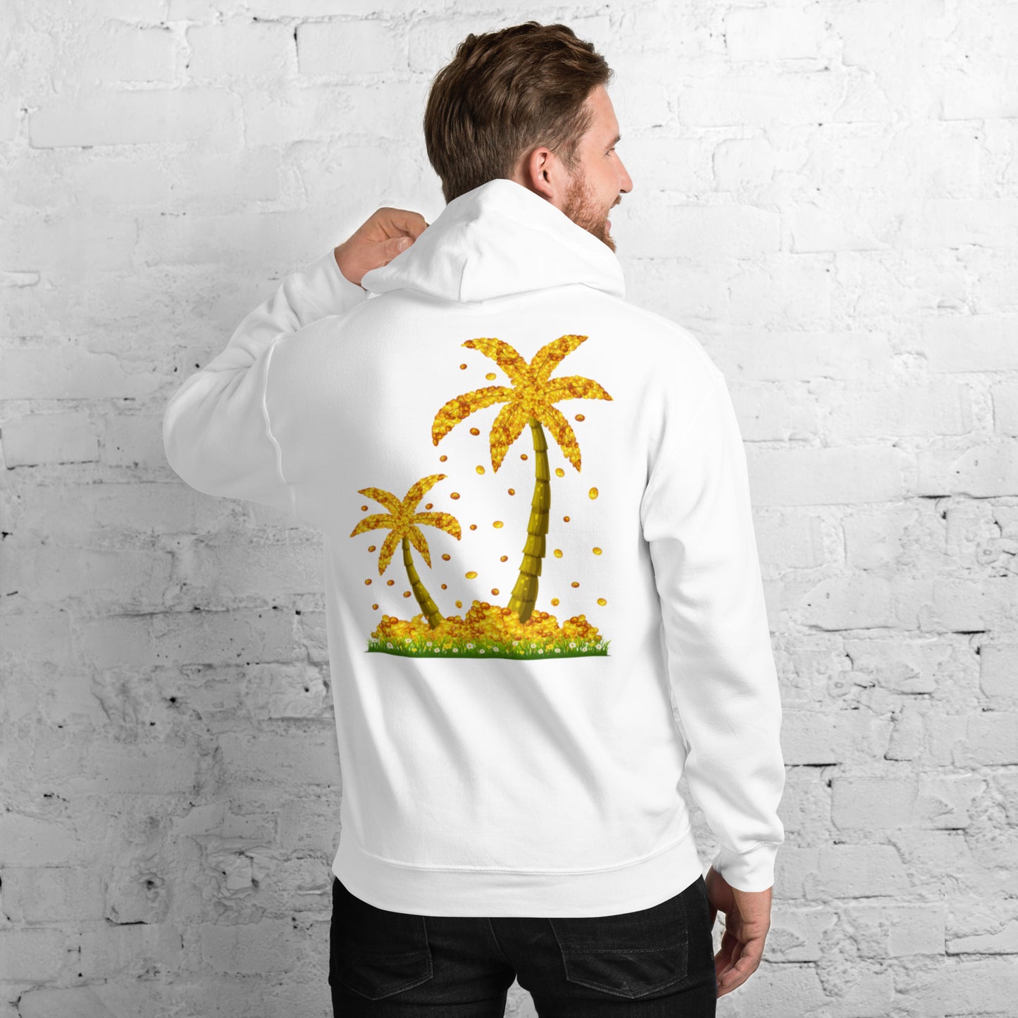 Lucky Gold Coin Palm Trees Hoodie for Men