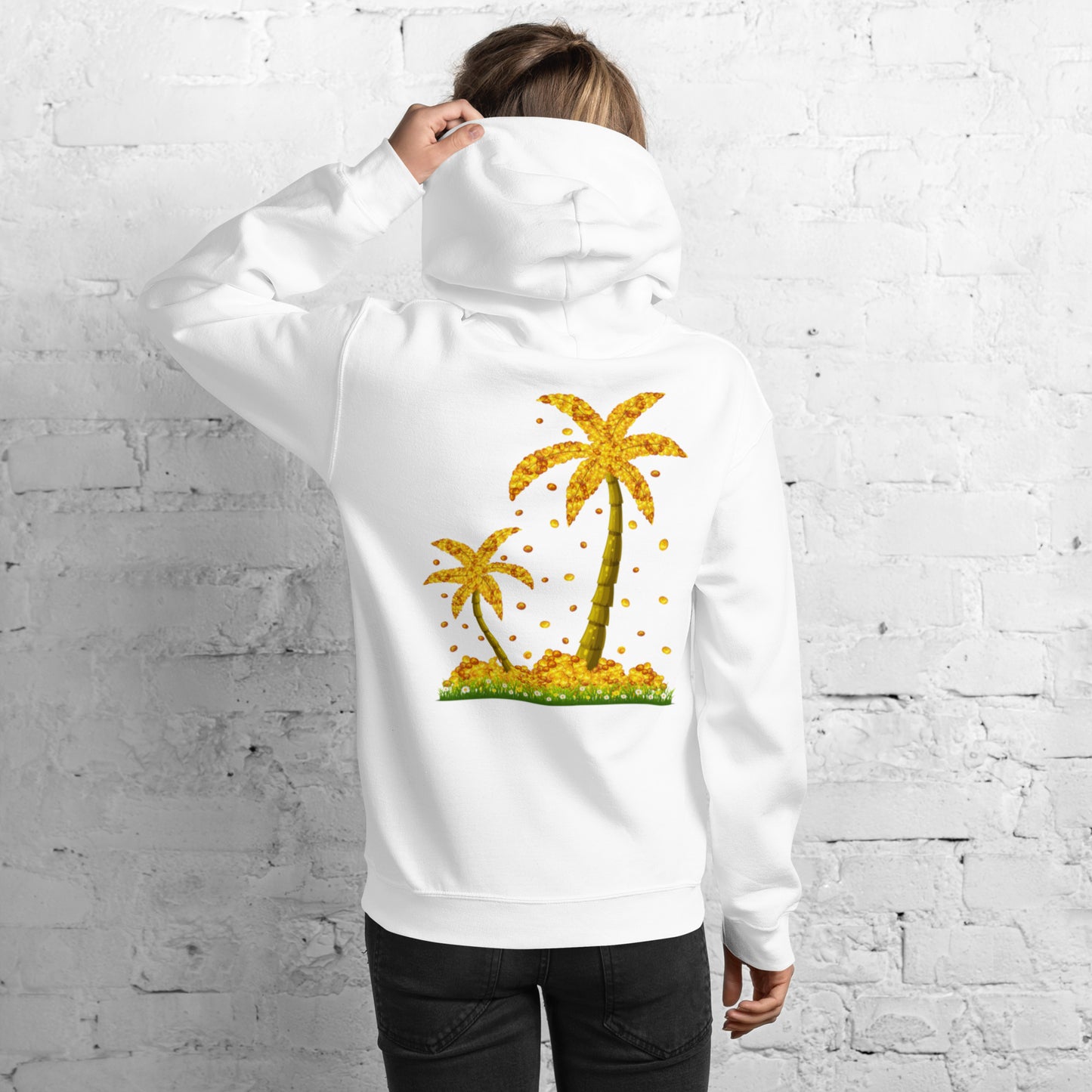 Lucky Gold Coin Palm Trees Hoodie for Women