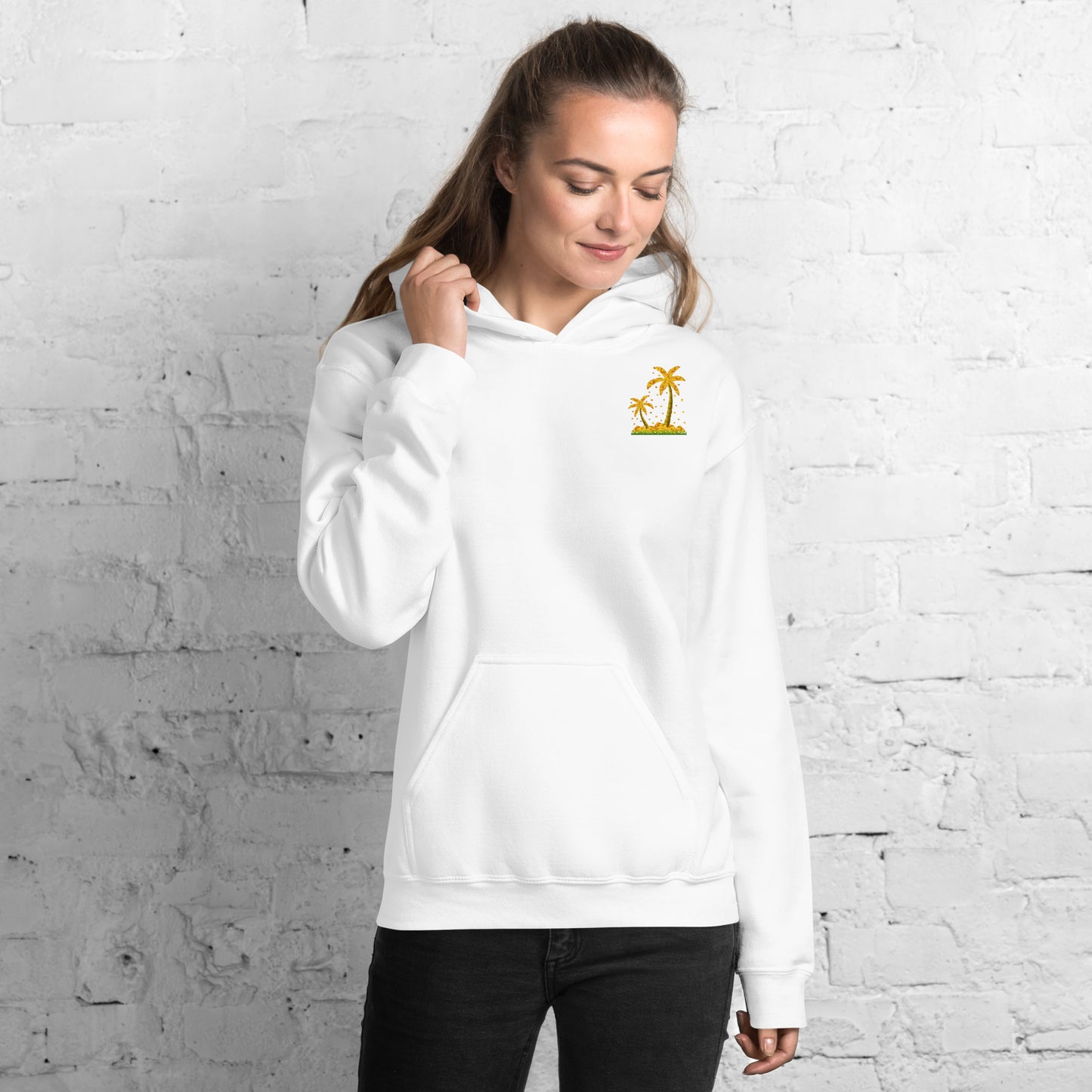 Lucky Gold Coin Palm Trees Hoodie for Women