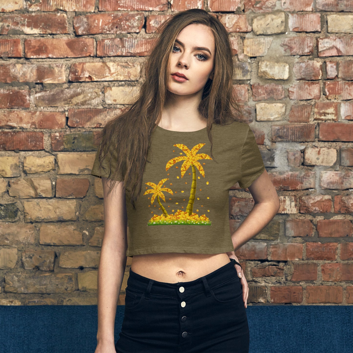 Lucky Gold Coin Palm Trees Crop Tee