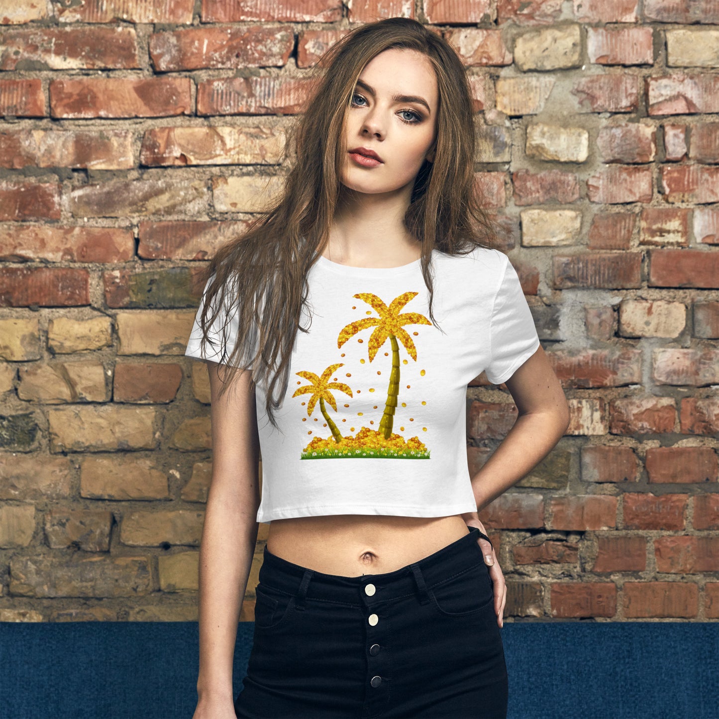 Lucky Gold Coin Palm Trees Crop Tee